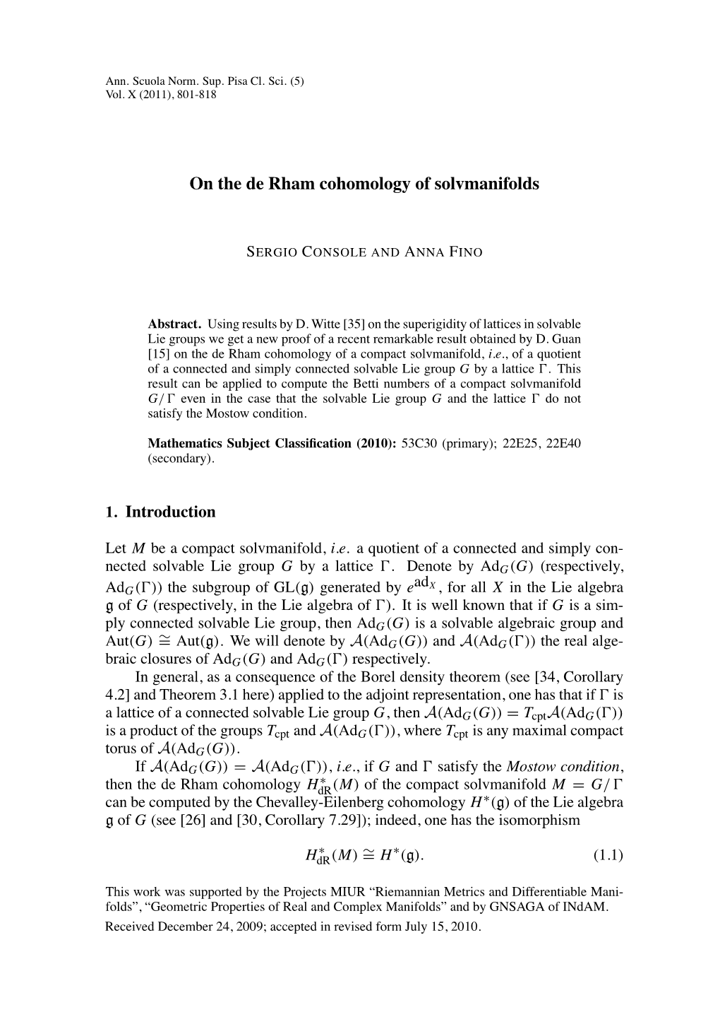 On the De Rham Cohomology of Solvmanifolds