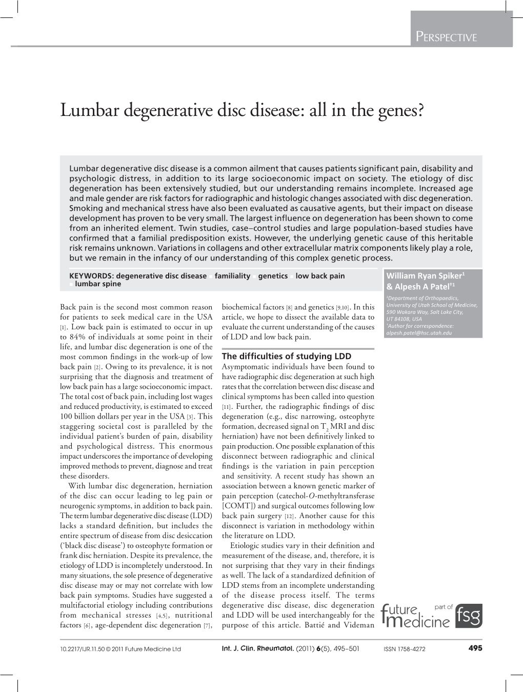 Lumbar Degenerative Disc Disease: All in the Genes?