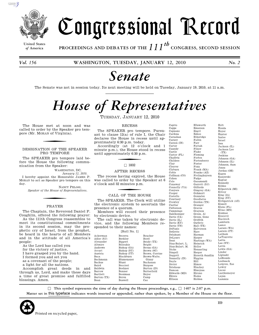 Congressional Record United States Th of America PROCEEDINGS and DEBATES of the 111 CONGRESS, SECOND SESSION