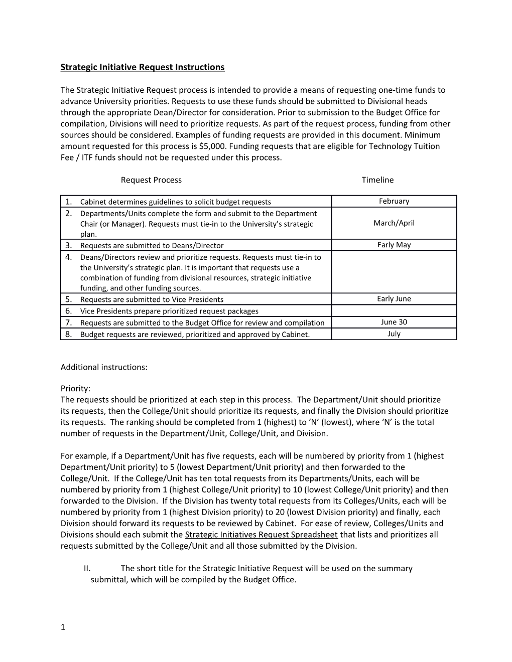 Strategic Initiative Request Instructions