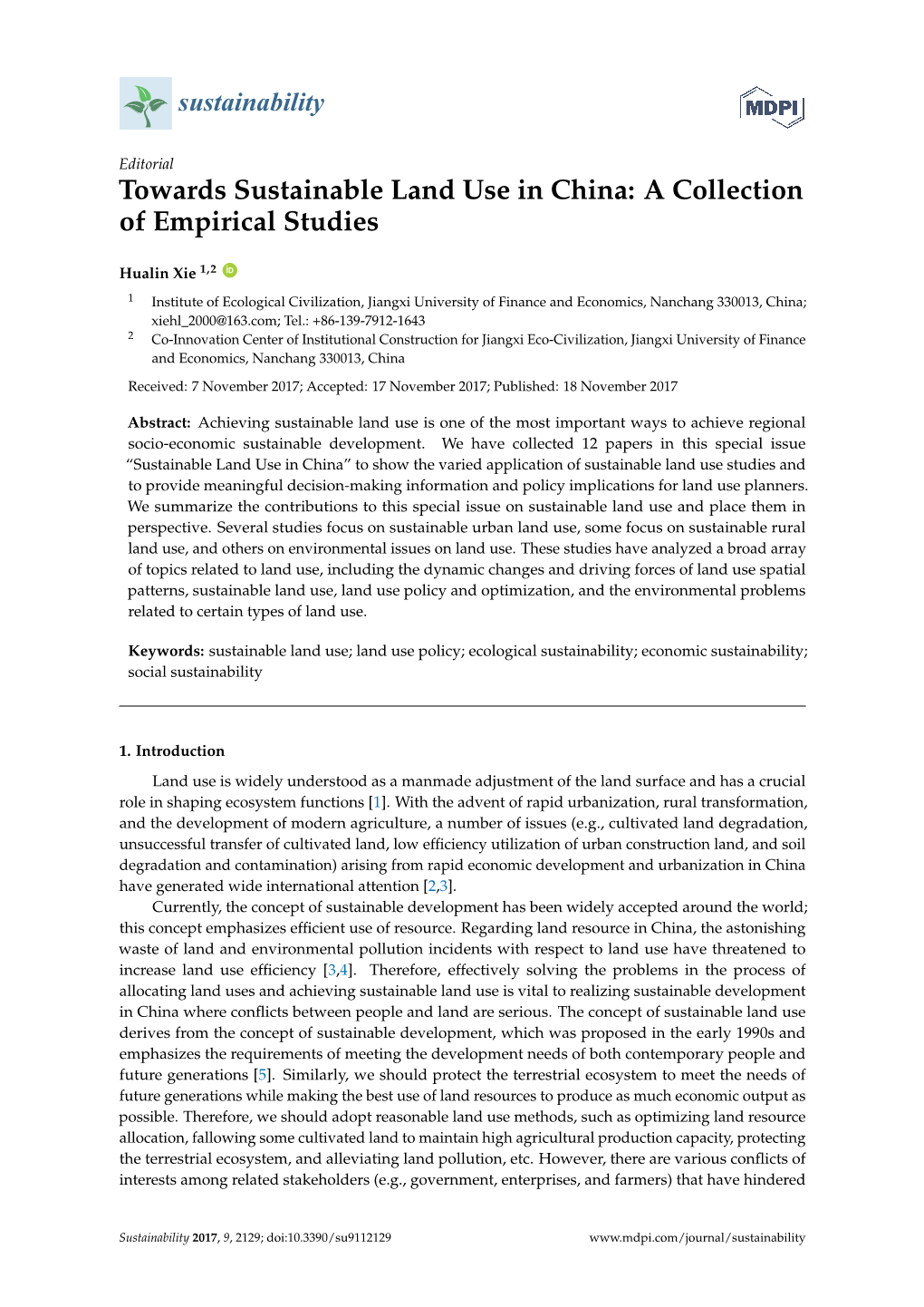 Towards Sustainable Land Use in China: a Collection of Empirical Studies