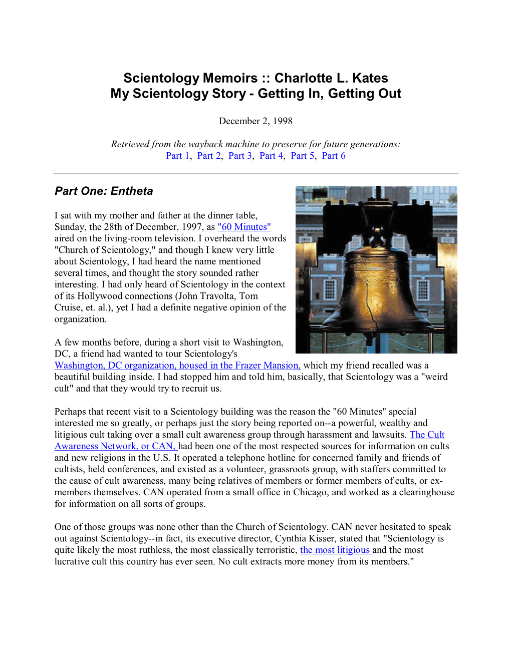 Scientology Memoirs :: Charlotte L. Kates My Scientology Story - Getting In, Getting Out