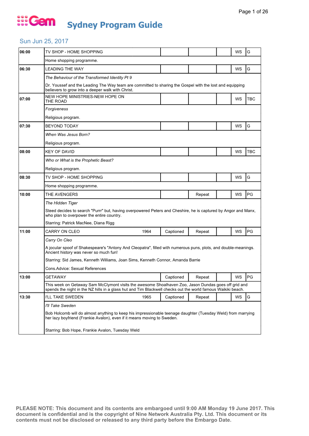 Sydney Program Guide