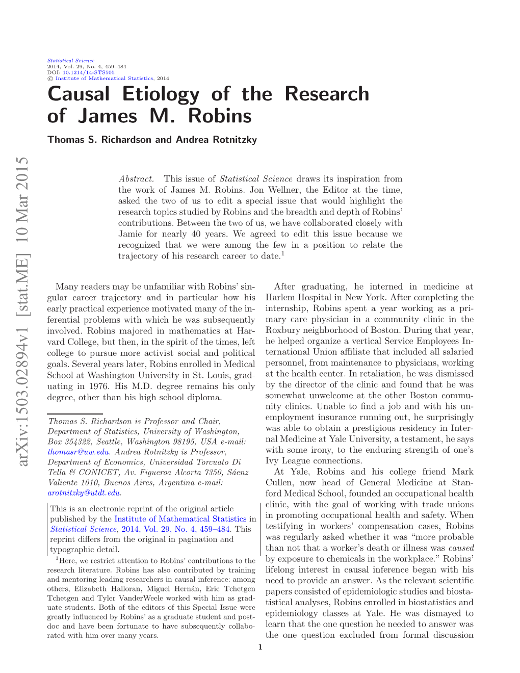 Causal Etiology of the Research of James M. Robins