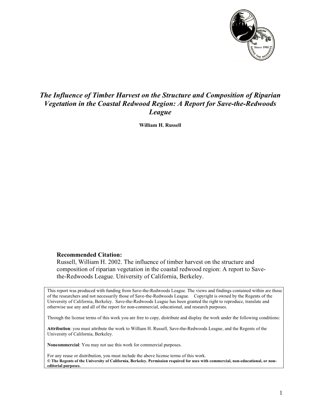 Proposal: Influence of Timber Harvest on the Dynamics of Riperian Forest