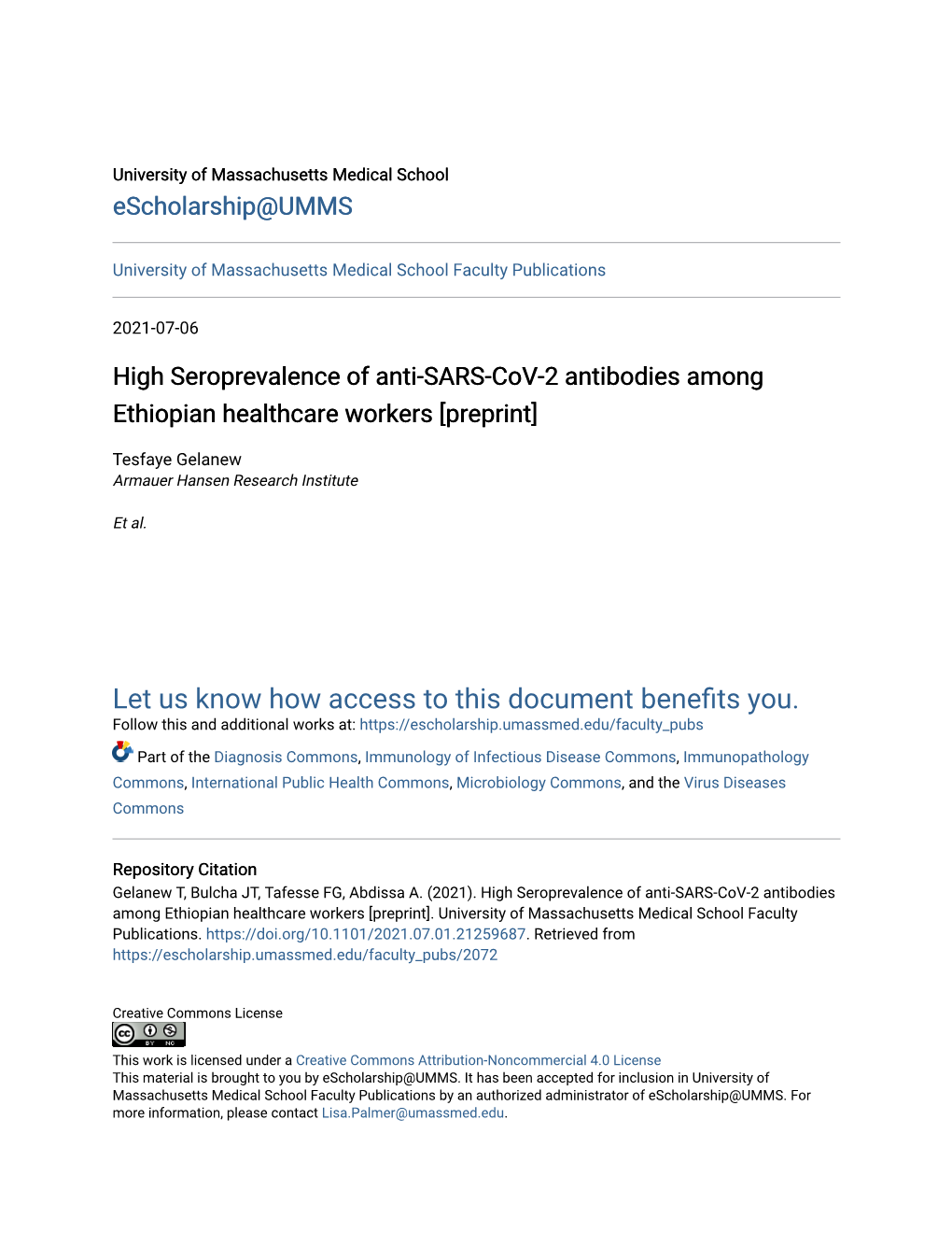 High Seroprevalence of Anti-SARS-Cov-2 Antibodies Among Ethiopian Healthcare Workers [Preprint]