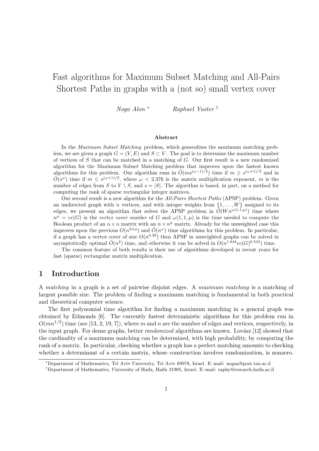 Fast Algorithms for Maximum Subset Matching and All-Pairs Shortest Paths in Graphs with a (Not So) Small Vertex Cover