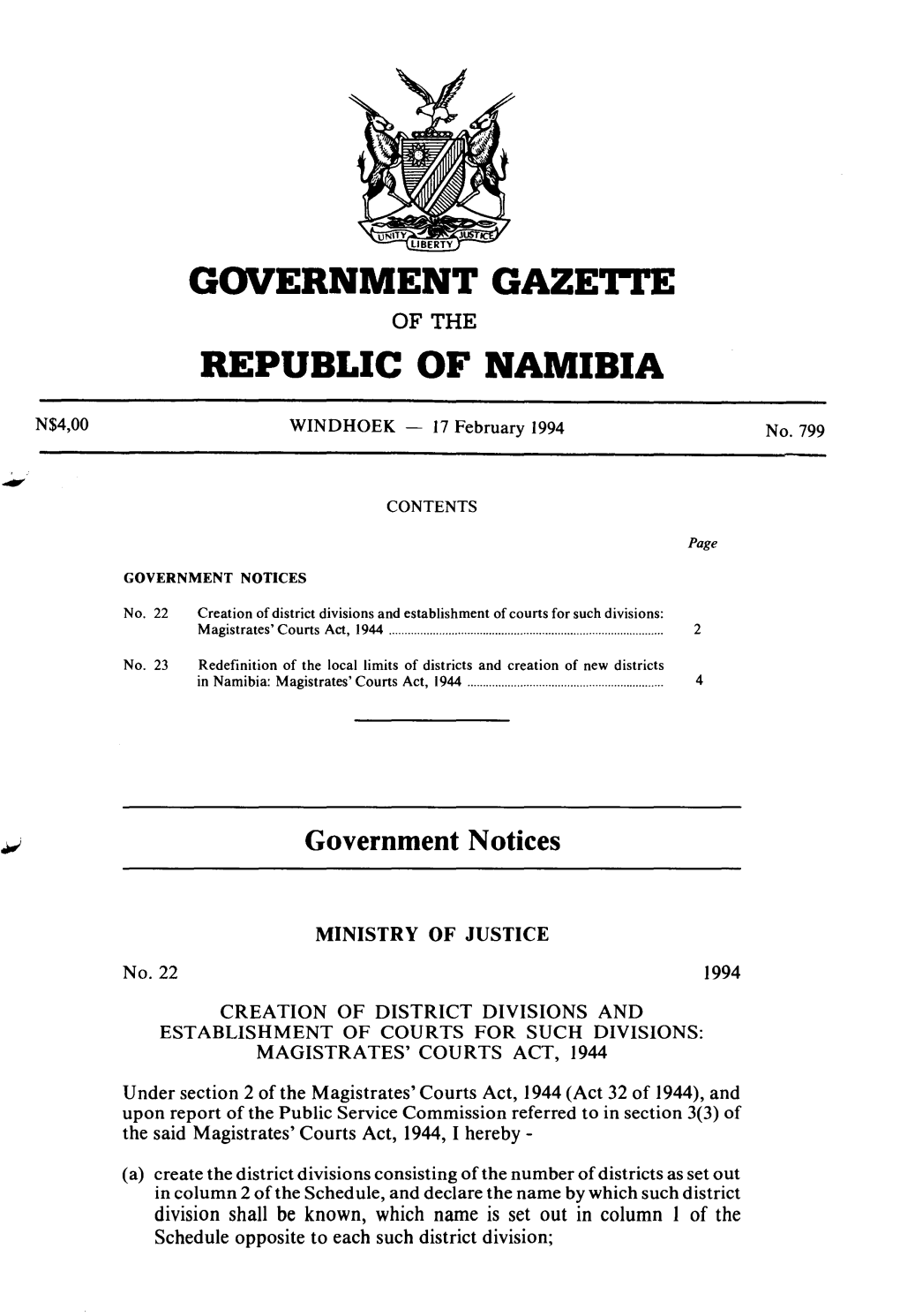 GOVERNMENT GAZE'j•Te REPUBLIC of NAMIBIA