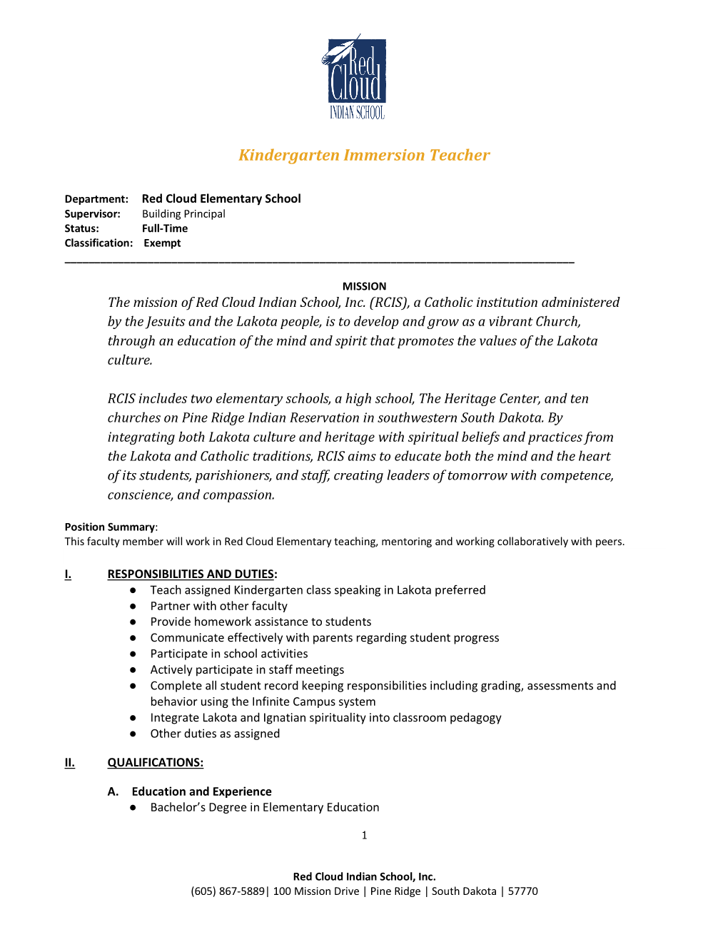 Kindergarten Immersion Teacher