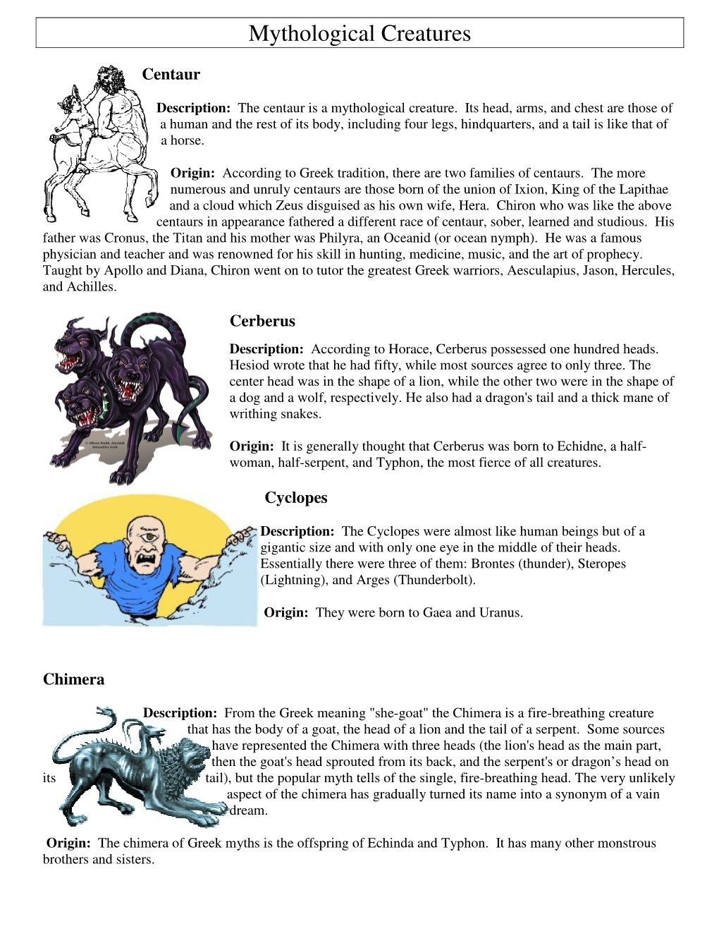 Mythological Creatures