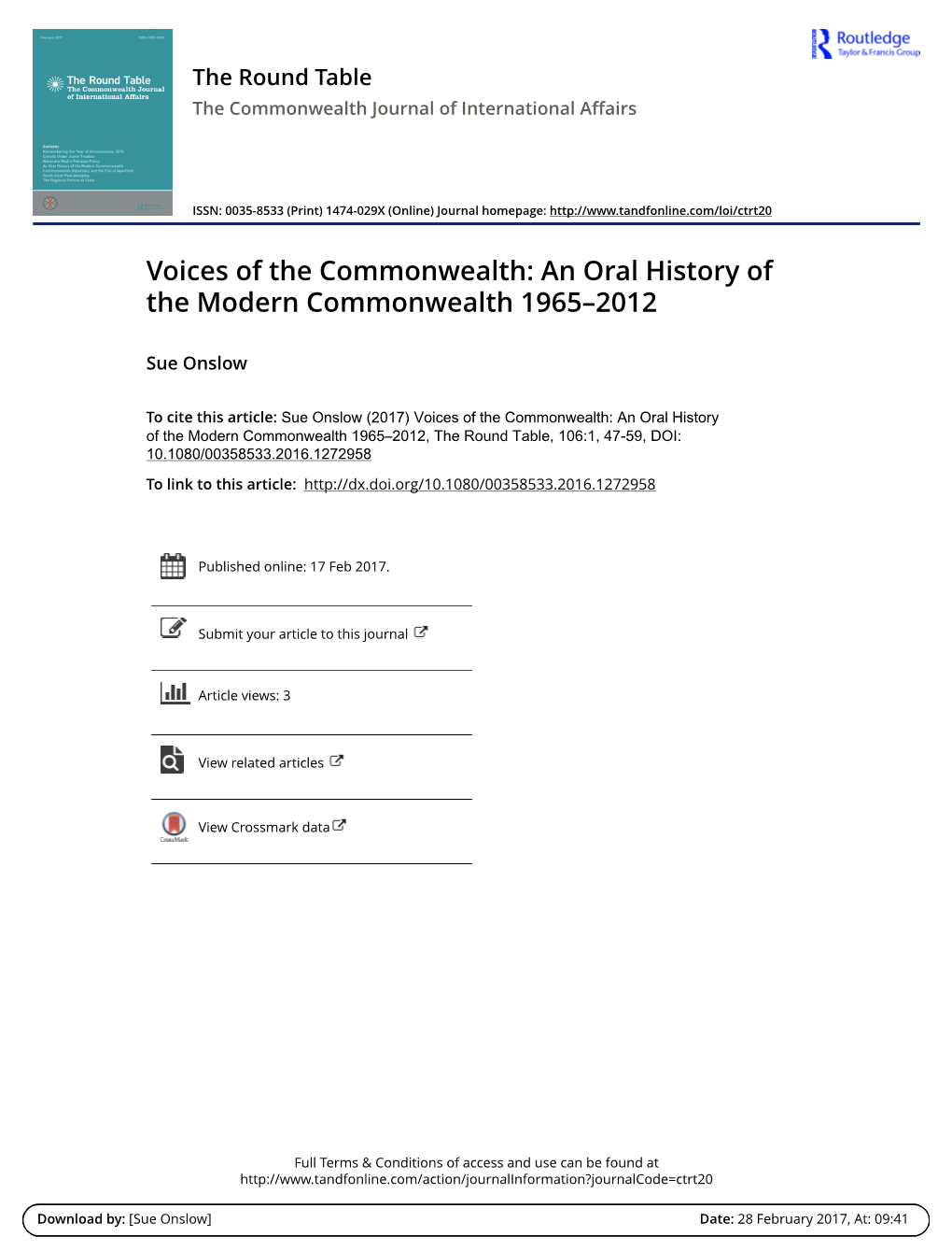 Voices of the Commonwealth: an Oral History of the Modern Commonwealth 1965–2012