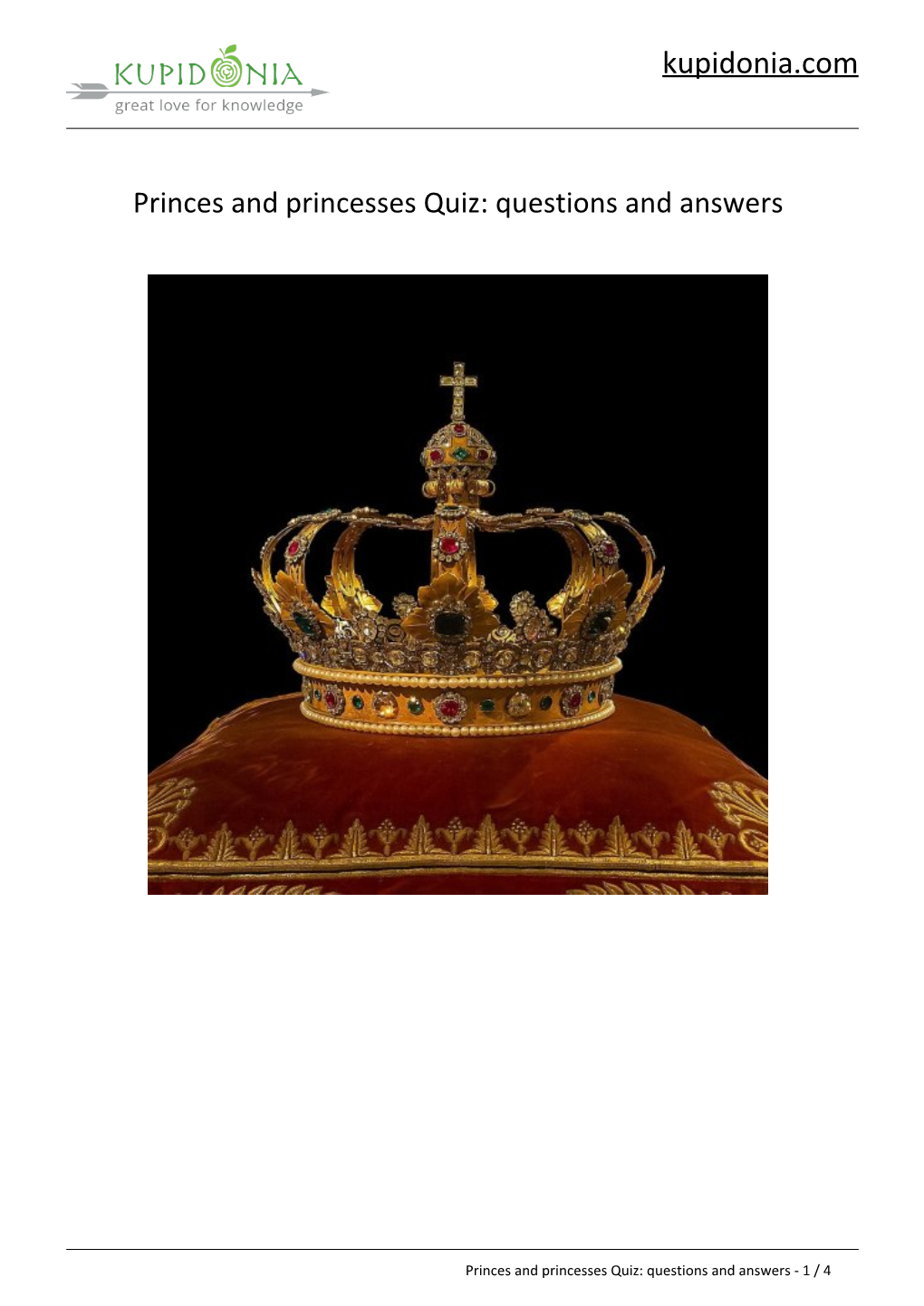Princes and Princesses Quiz: Questions and Answers