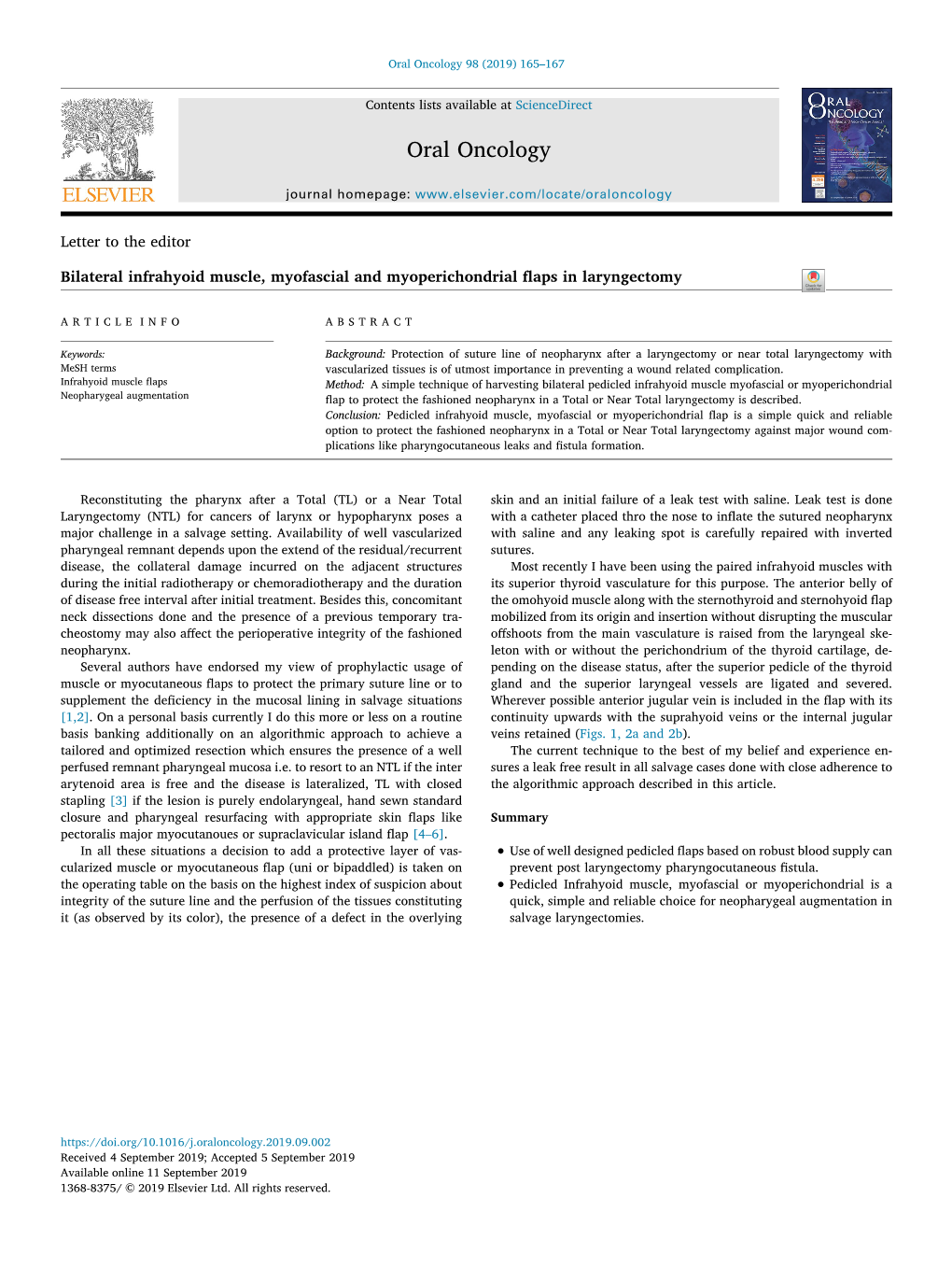 Bilateral Infrahyoid Muscle, Myofascial and Myoperichondrial Flaps in Laryngectomy T