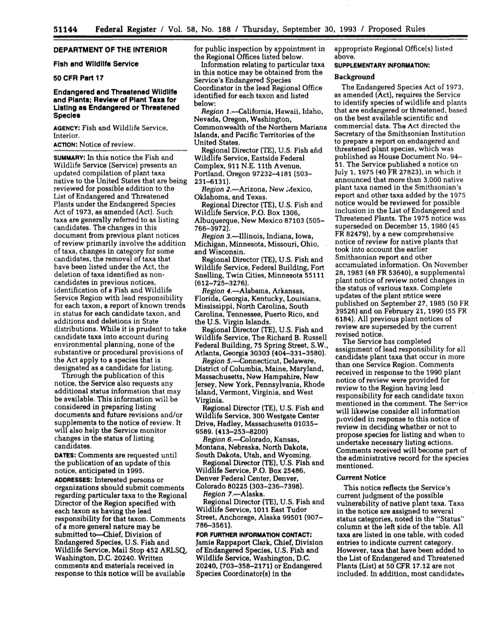 51144 Federal Register I Vol. 58, No. 188 I Thursday, September 30, 1993 / Proposed Rules