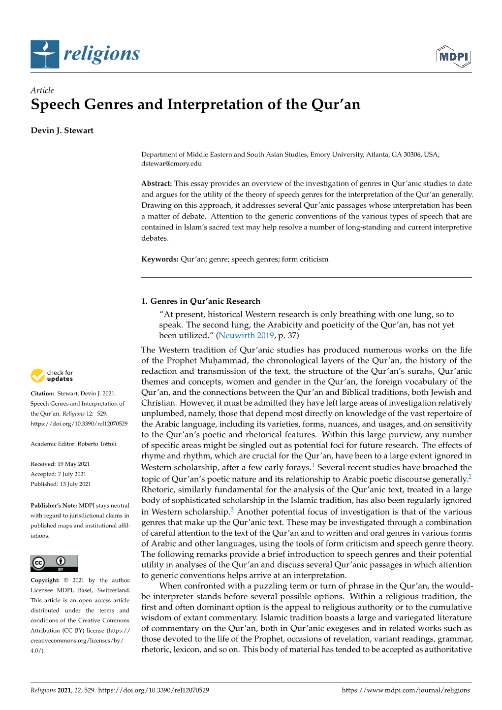 Speech Genres and Interpretation of the Qur'an