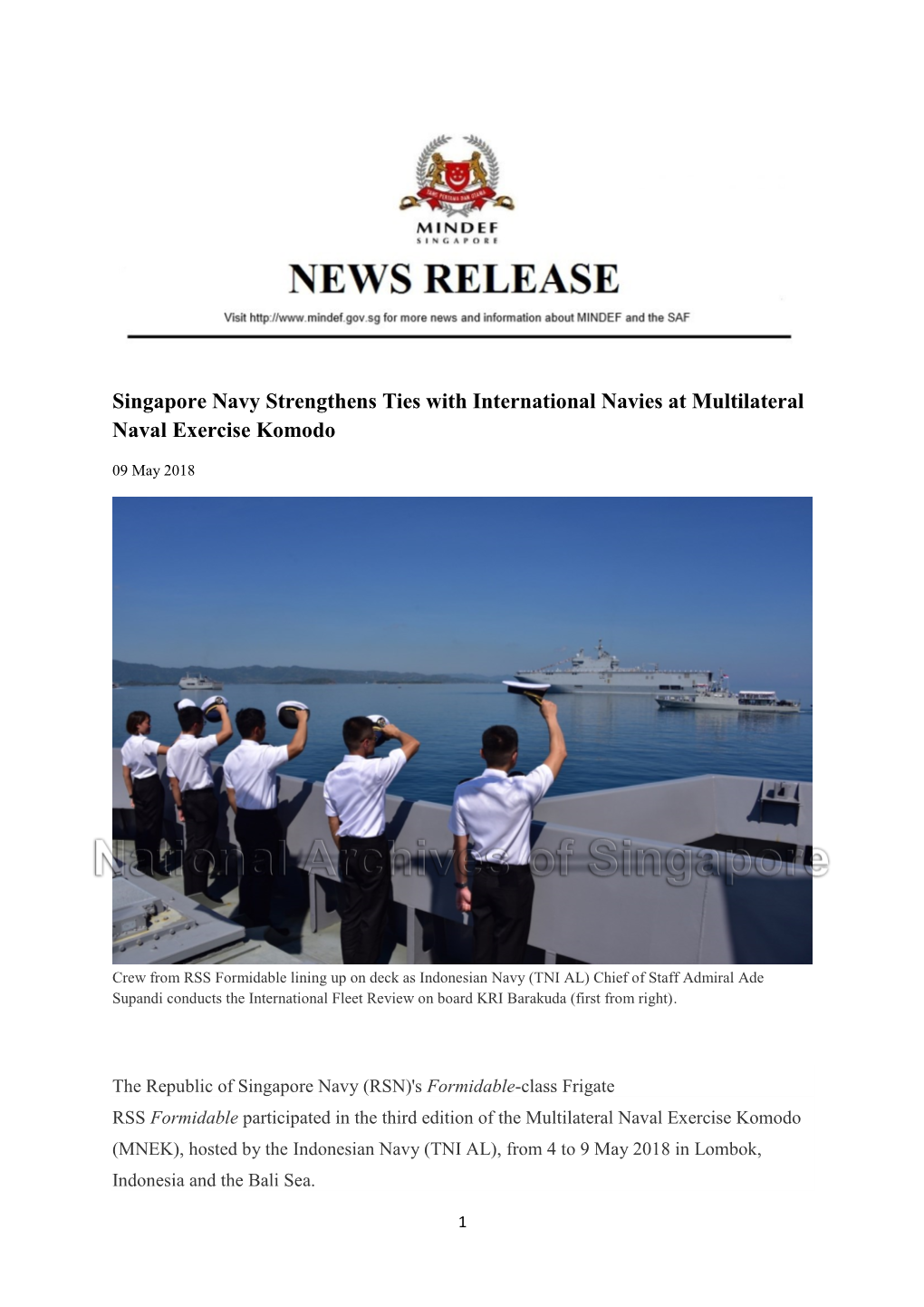 Singapore Navy Strengthens Ties with International Navies at Multilateral Naval Exercise Komodo