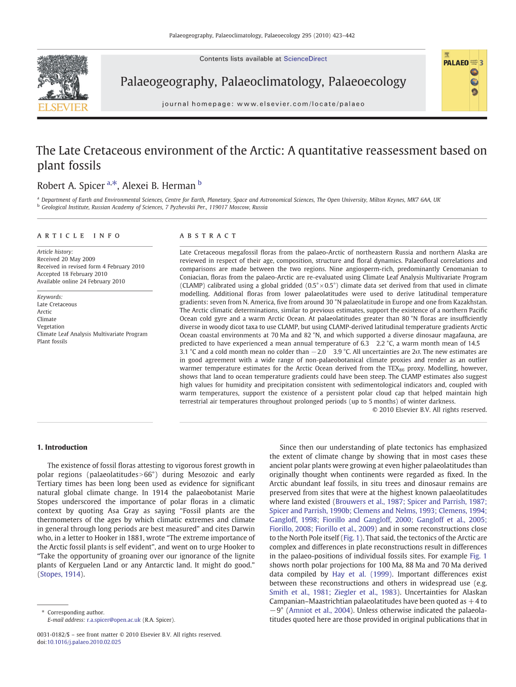 The Late Cretaceous Environment of the Arctic: a Quantitative Reassessment Based on Plant Fossils