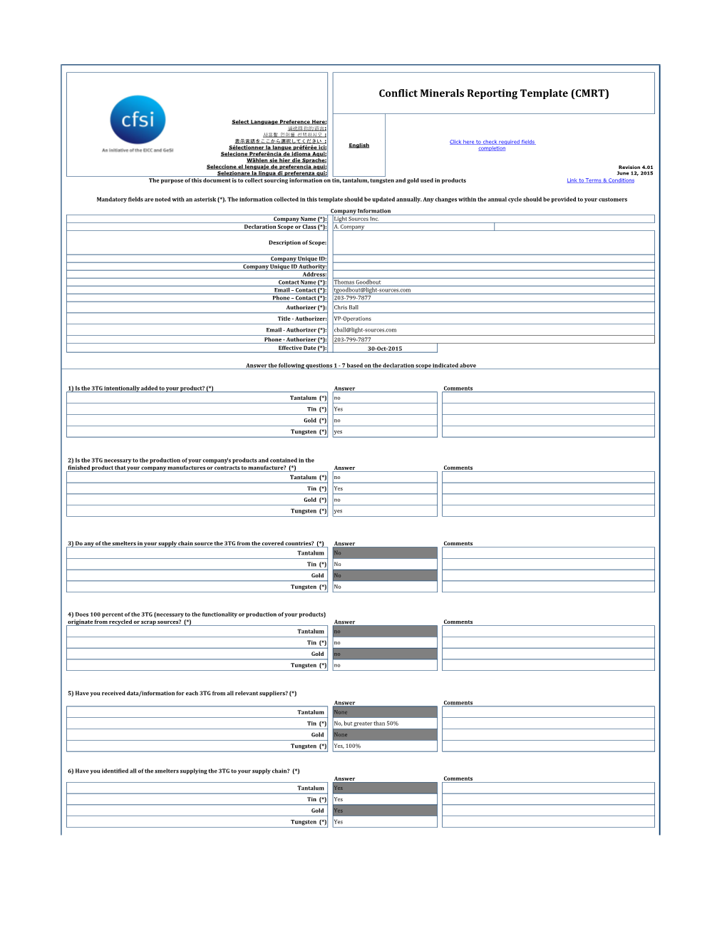 Conflict Minerals Reporting Template (CMRT)