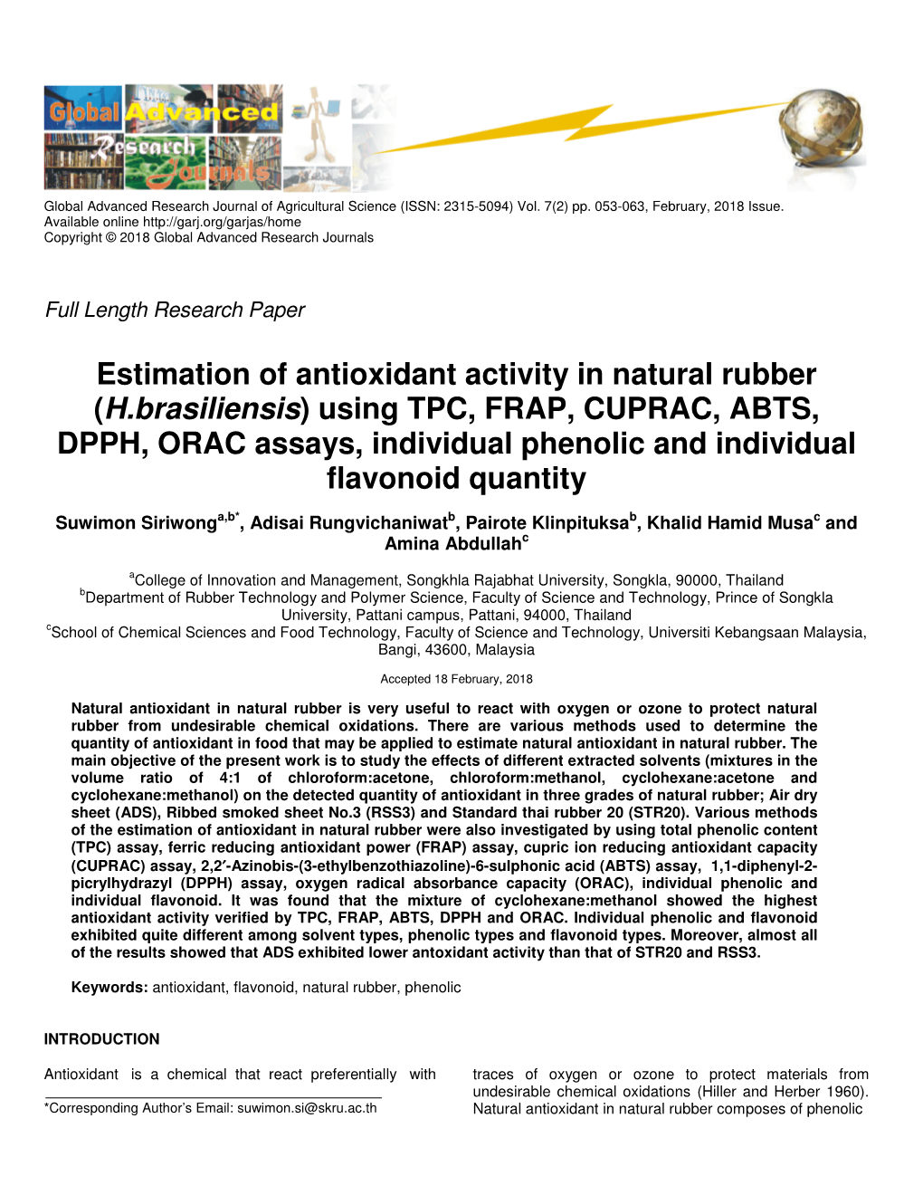 Using TPC, FRAP, CUPRAC, ABTS, DPPH, ORAC Assays, Individual Phenolic and Individual Flavonoid Quantity