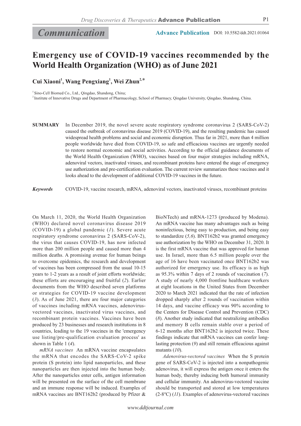 Communication Advance Publication DOI: 10.5582/Ddt.2021.01064