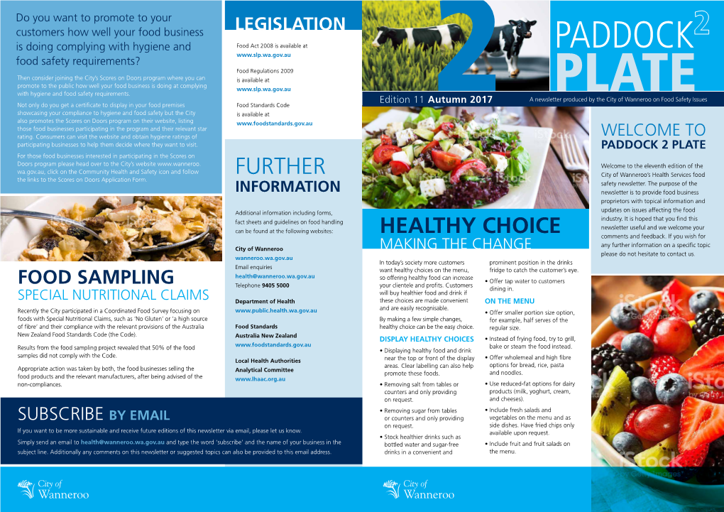 FURTHER City of Wanneroo’S Health Services Food the Links to the Scores on Doors Application Form