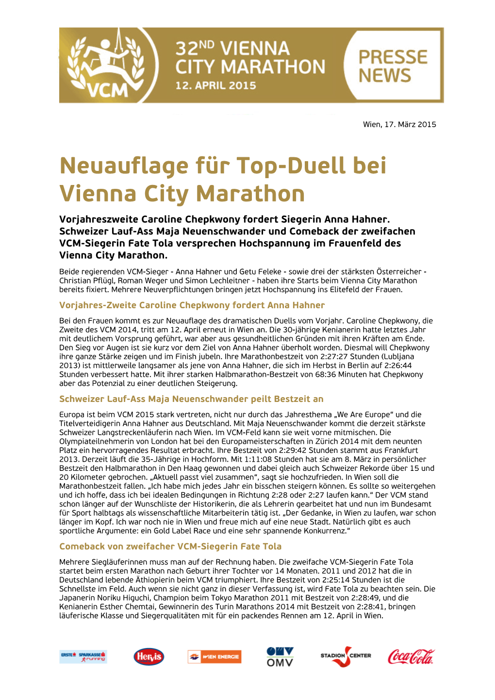 Vienna City Marathon Presse-Info