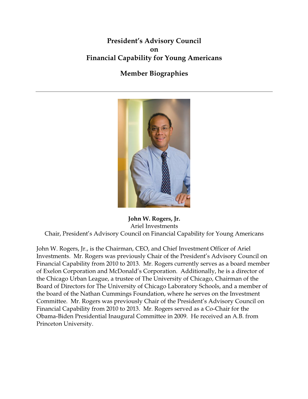 President's Advisory Council on Financial Capability for Young