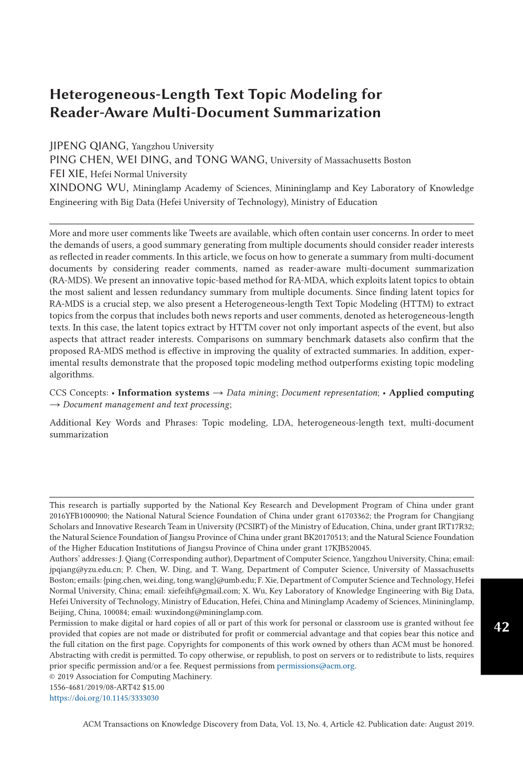 42 Heterogeneous-Length Text Topic Modeling for Reader-Aware Multi