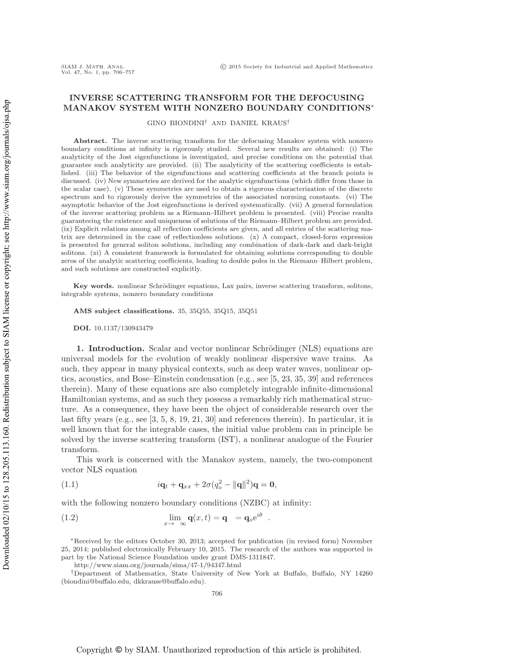 Inverse Scattering Transform for the Defocusing Manakov System with Nonzero Boundary Conditions∗