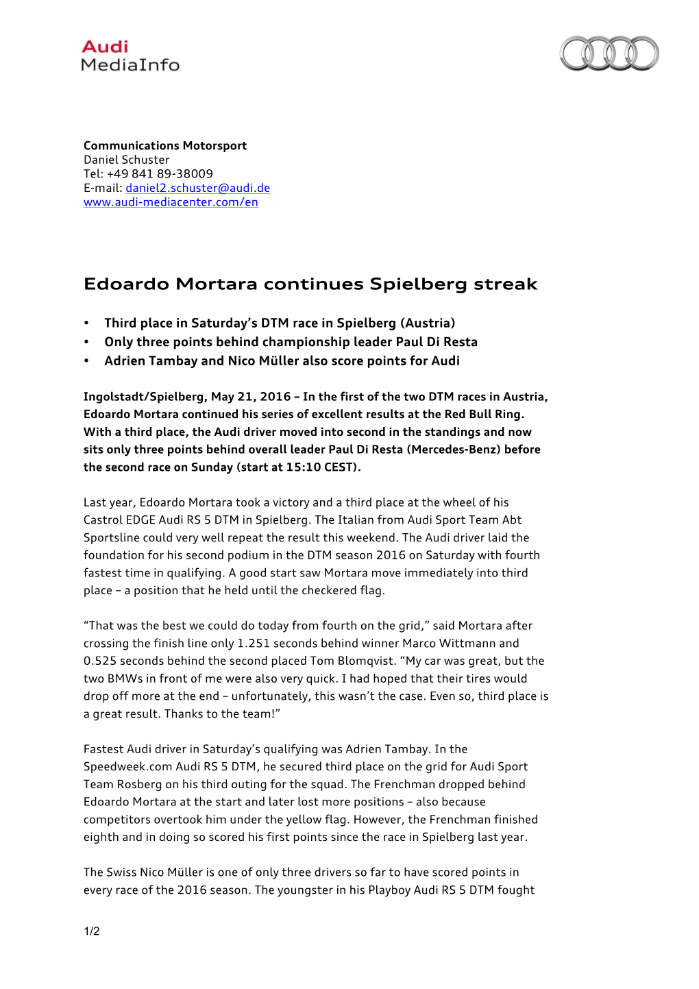 Edoardo Mortara Continues Spielberg Streak