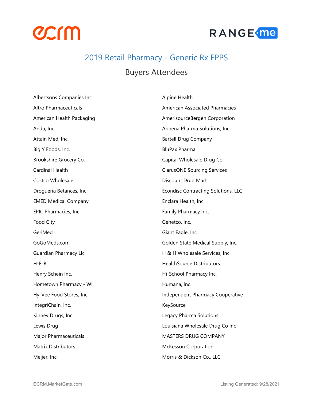 2019 Retail Pharmacy - Generic Rx EPPS Buyers Attendees