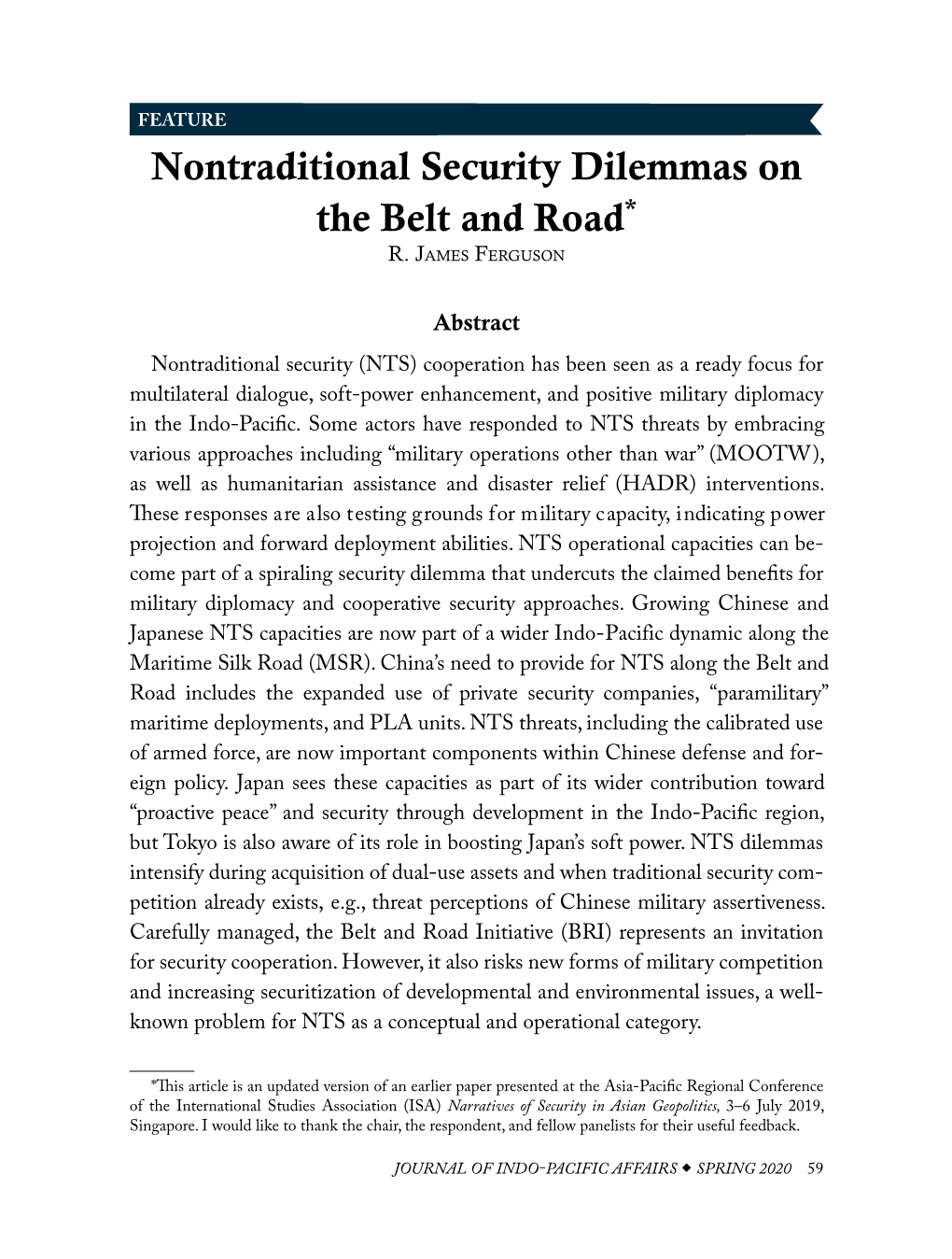 Nontraditional Security Dilemmas on the Belt and Road* R