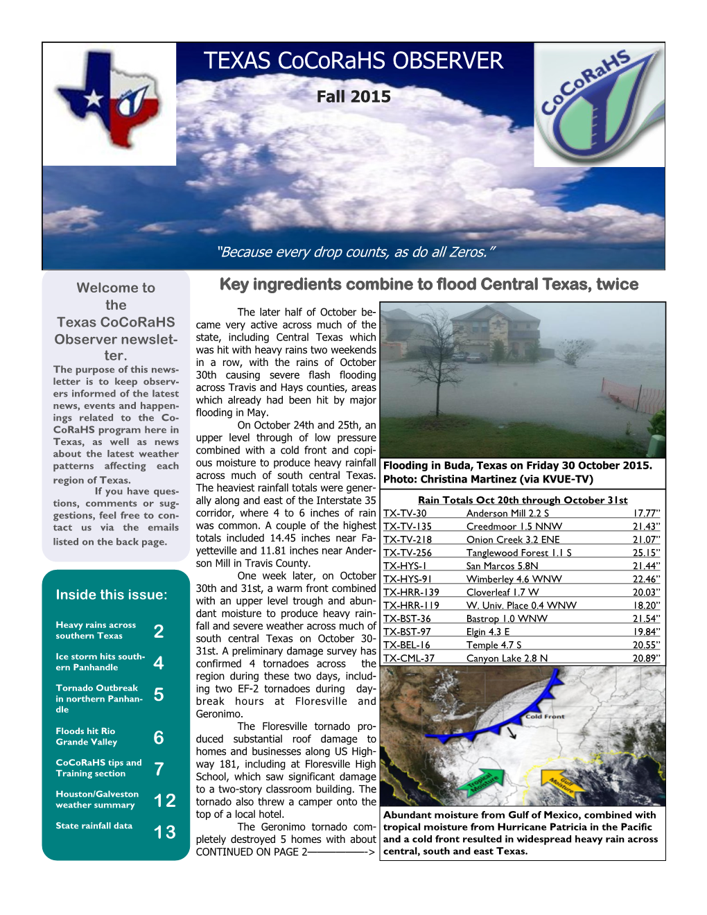 TEXAS Cocorahs OBSERVER AISD Fall 2015