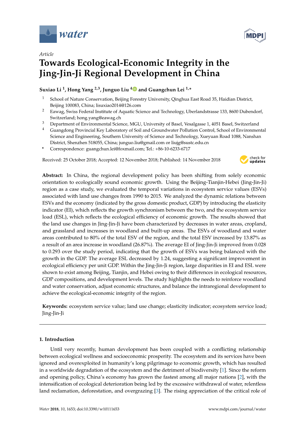 Towards Ecological-Economic Integrity in the Jing-Jin-Ji Regional Development in China