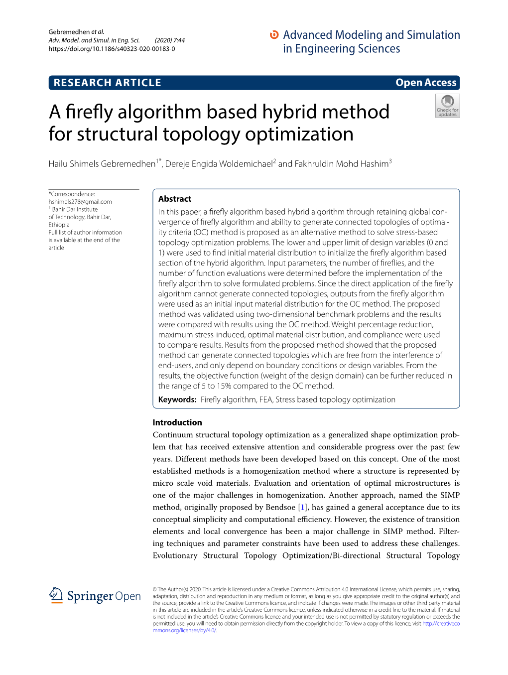 A Firefly Algorithm Based Hybrid Method for Structural Topology