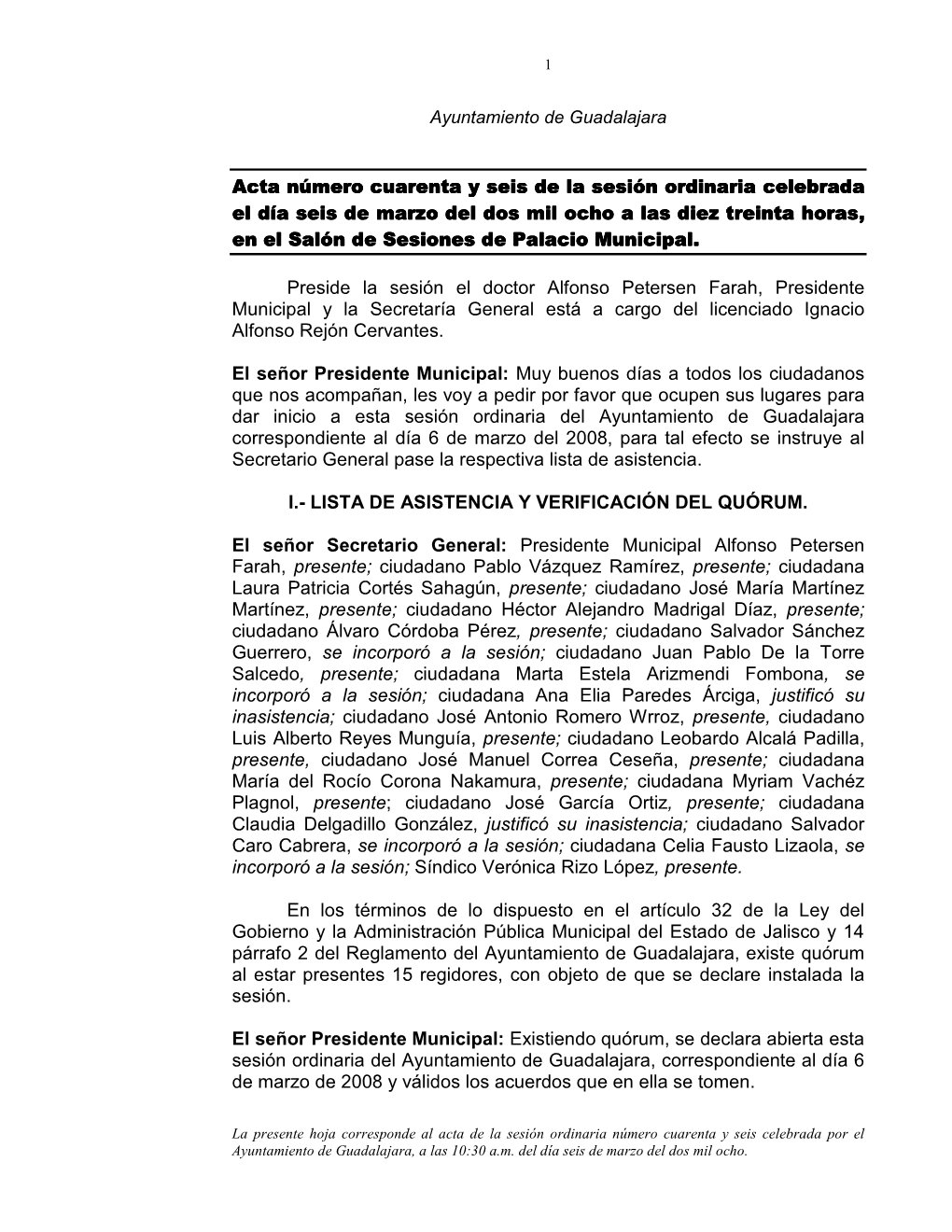 Ayuntamiento De Guadalajara Acta Número Cuarenta Y Seis De La