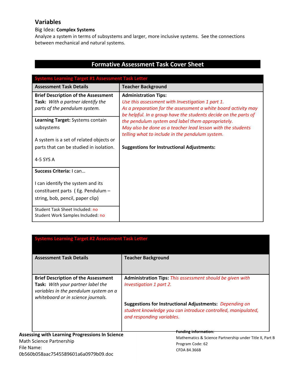 Formative Assessment Task Cover Sheet