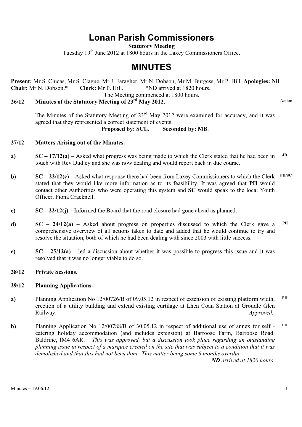 Lonan Parish Commissioners MINUTES