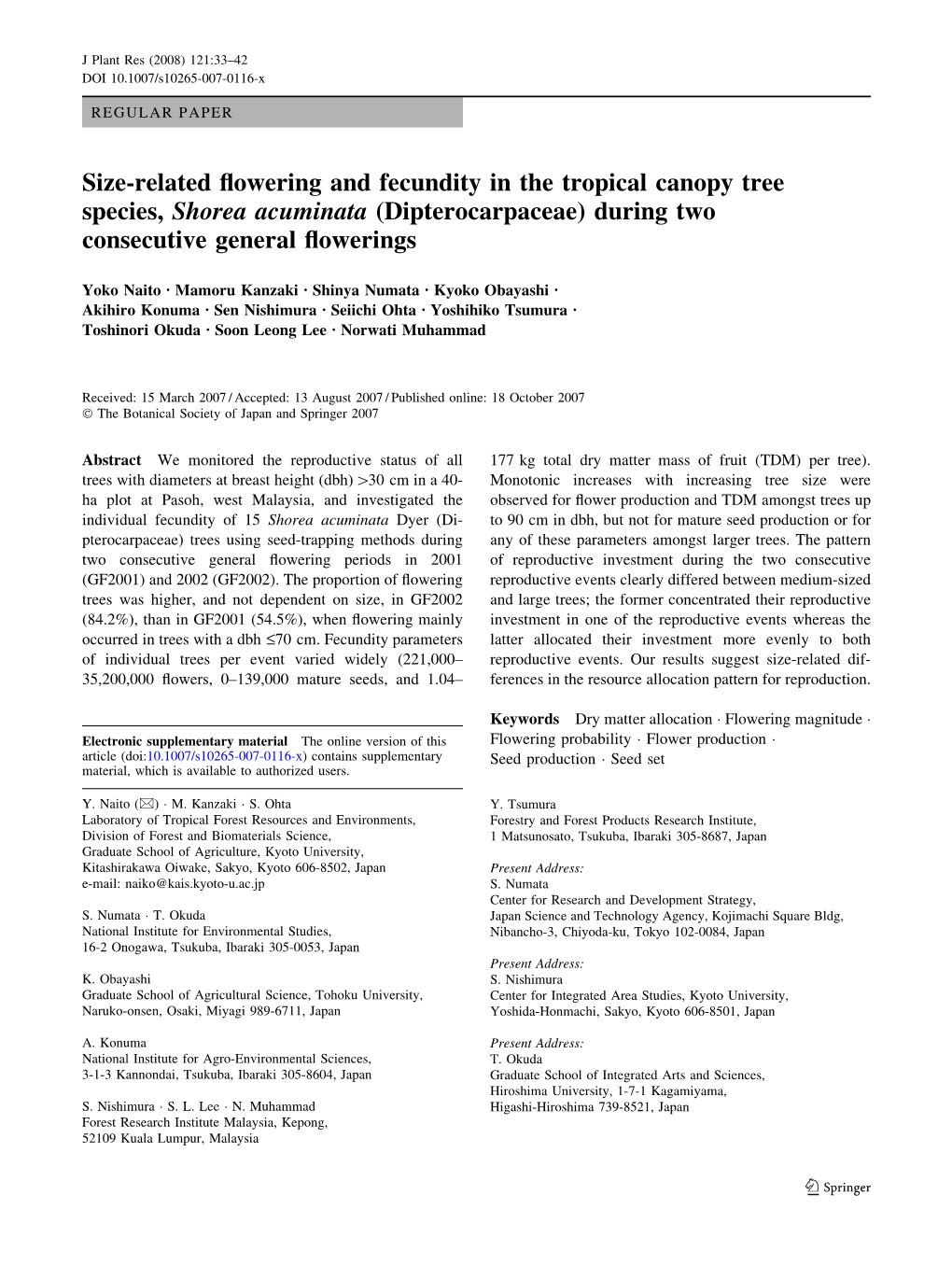 Size-Related Flowering and Fecundity in the Tropical Canopy Tree Species