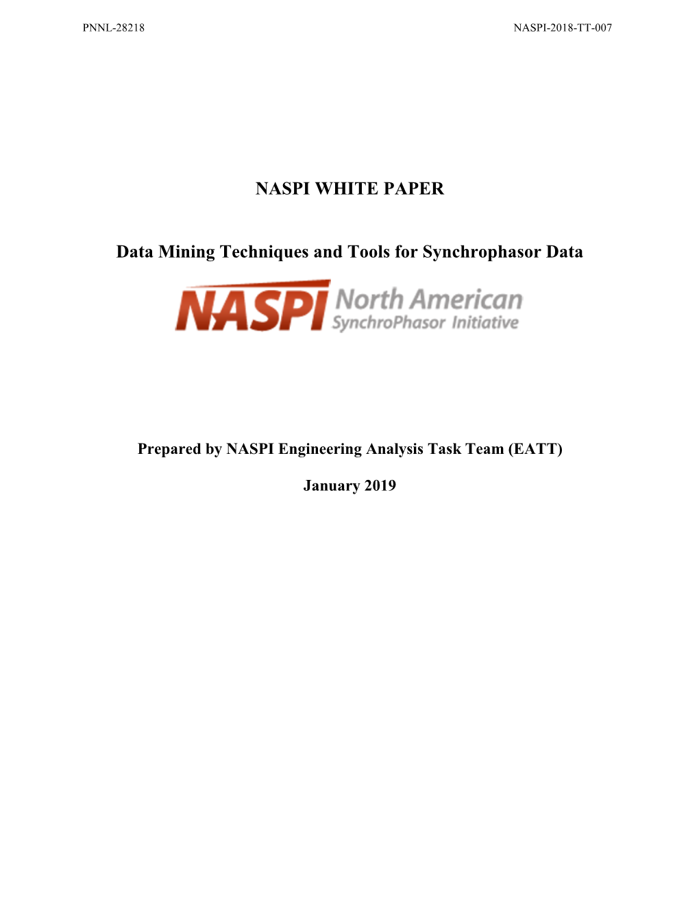 NASPI WHITE PAPER Data Mining Techniques and Tools For