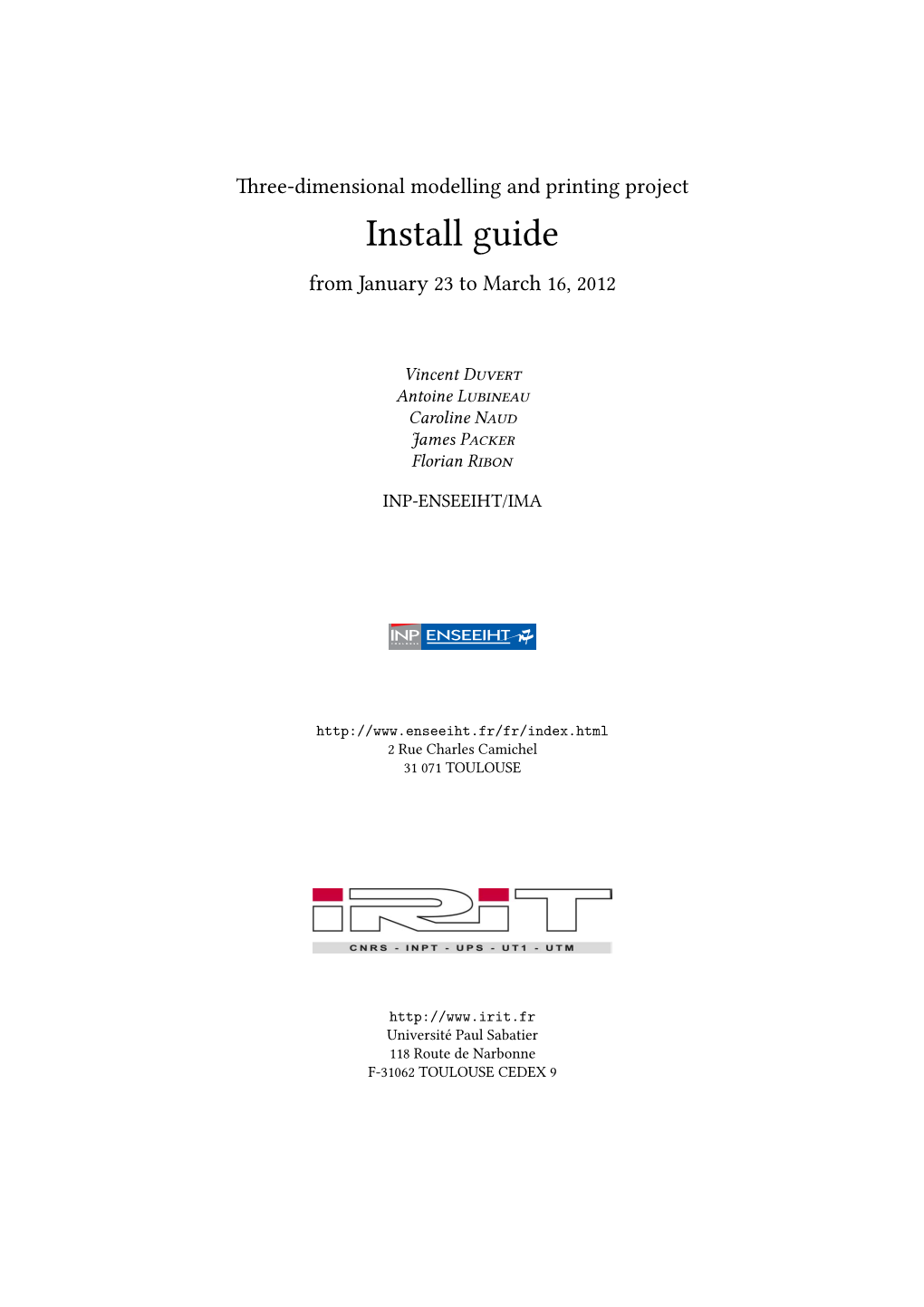 Install Guide from January 23 to March 16, 2012