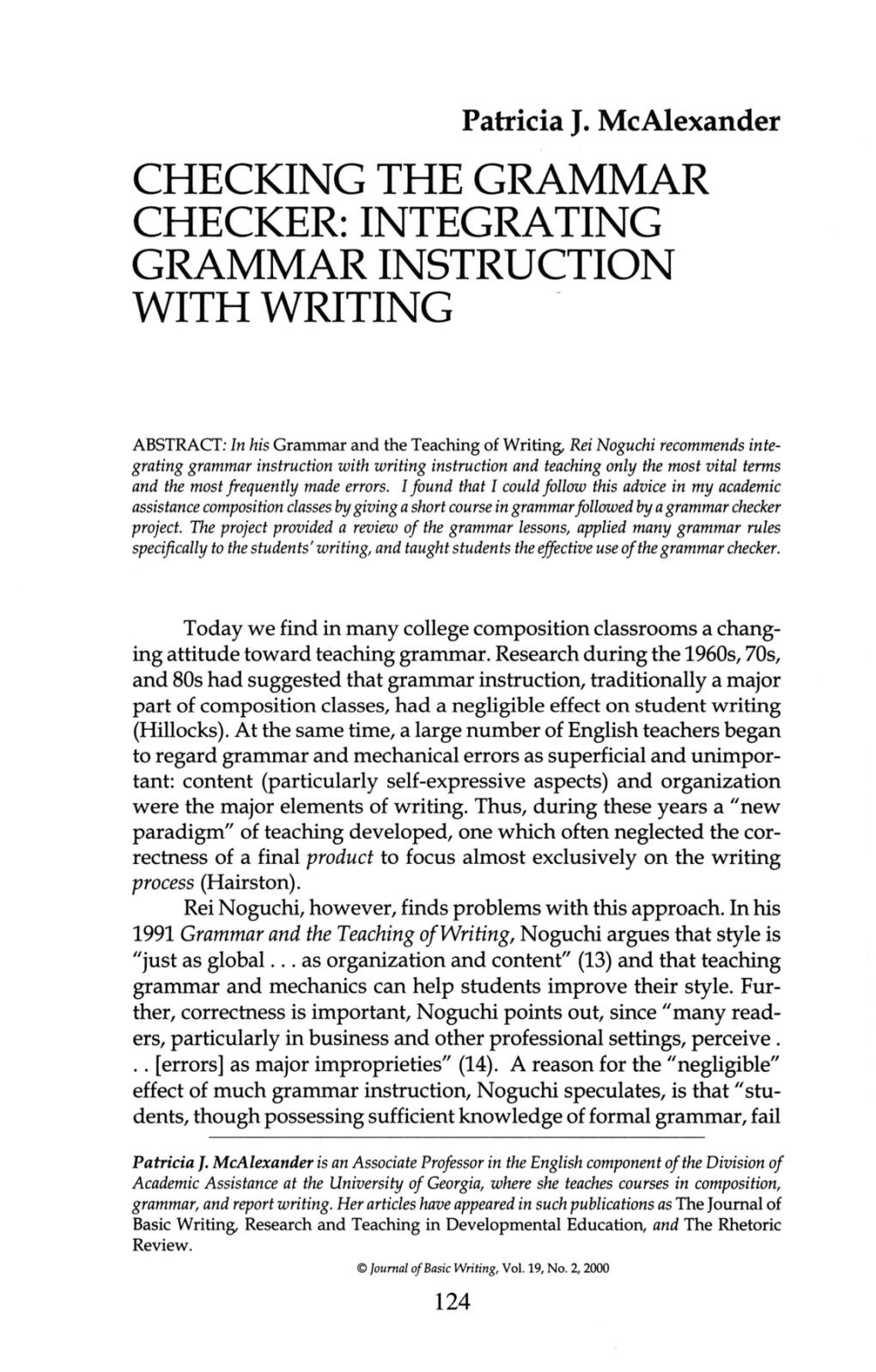 Checking the Grammar Checker: Integrating Grammar Instruction with Writing