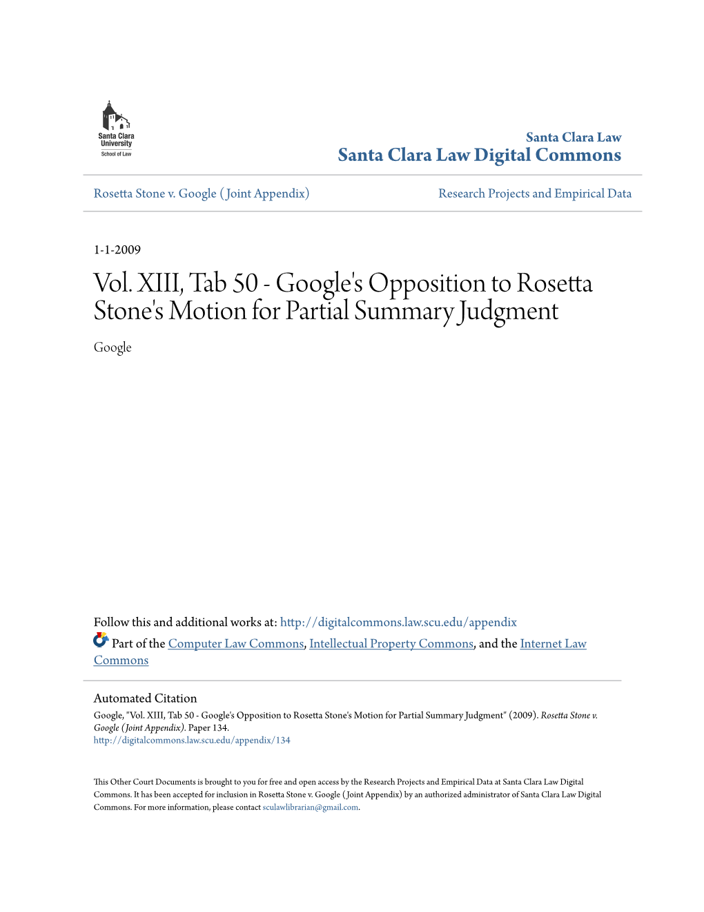 Google's Opposition to Rosetta Stone's Motion for Partial Summary Judgment Google
