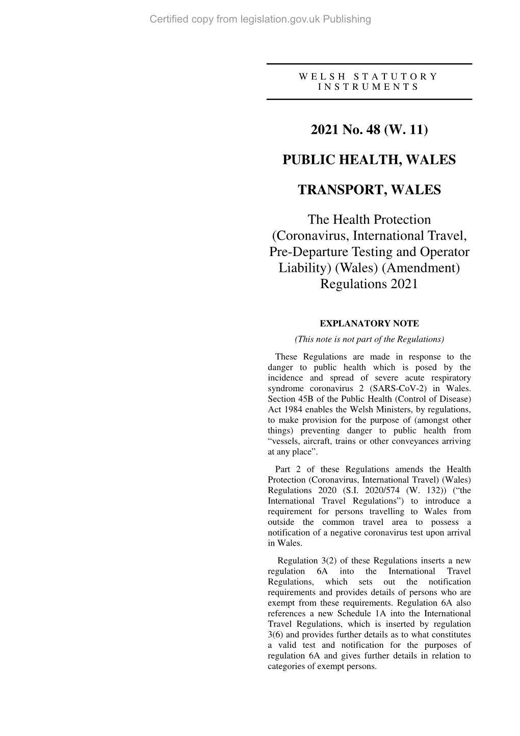 (Wales) (Amendment) Regulations 2021