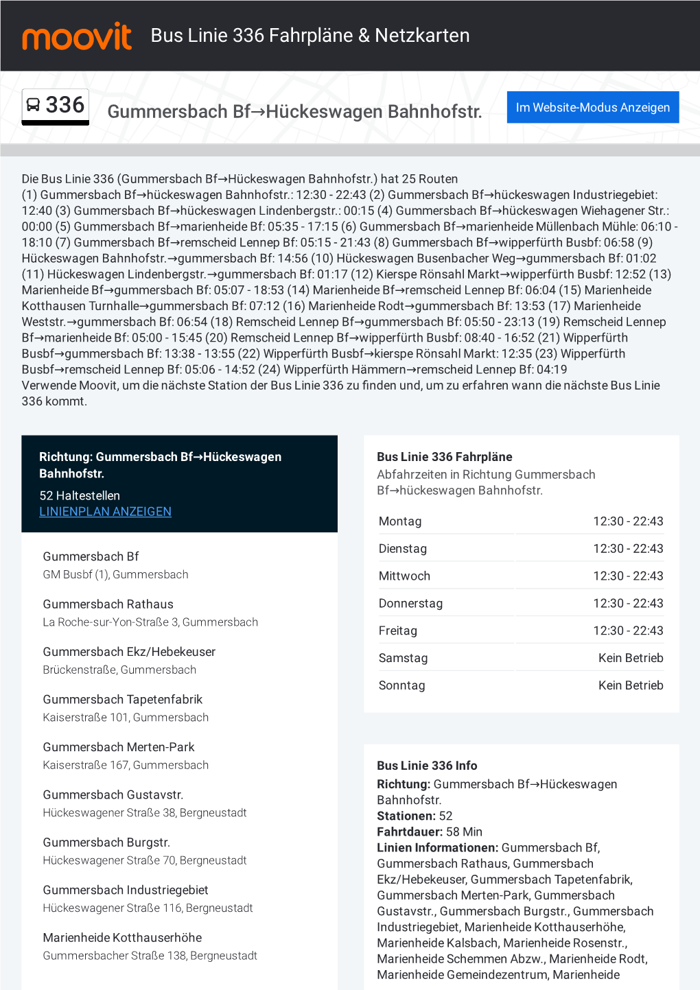 Bus Linie 336 Fahrpläne & Karten