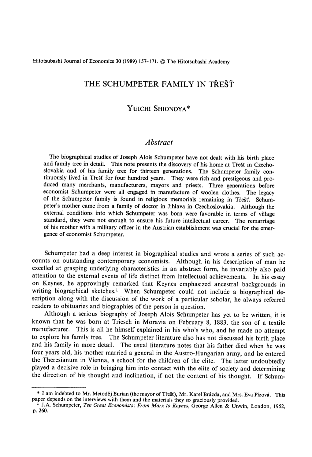 The Schumpeter Family in Trest