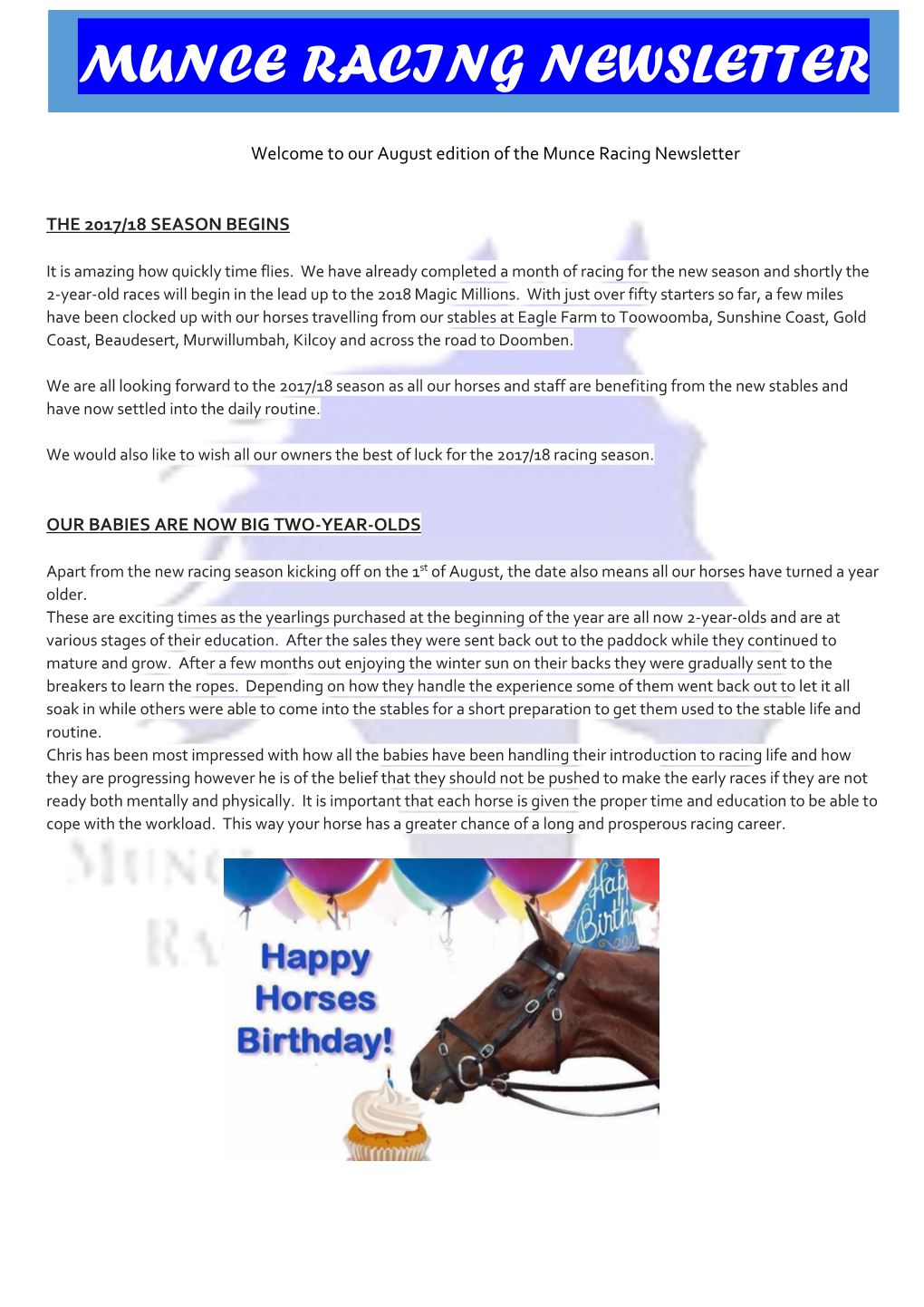 Munce Racing Newsletter