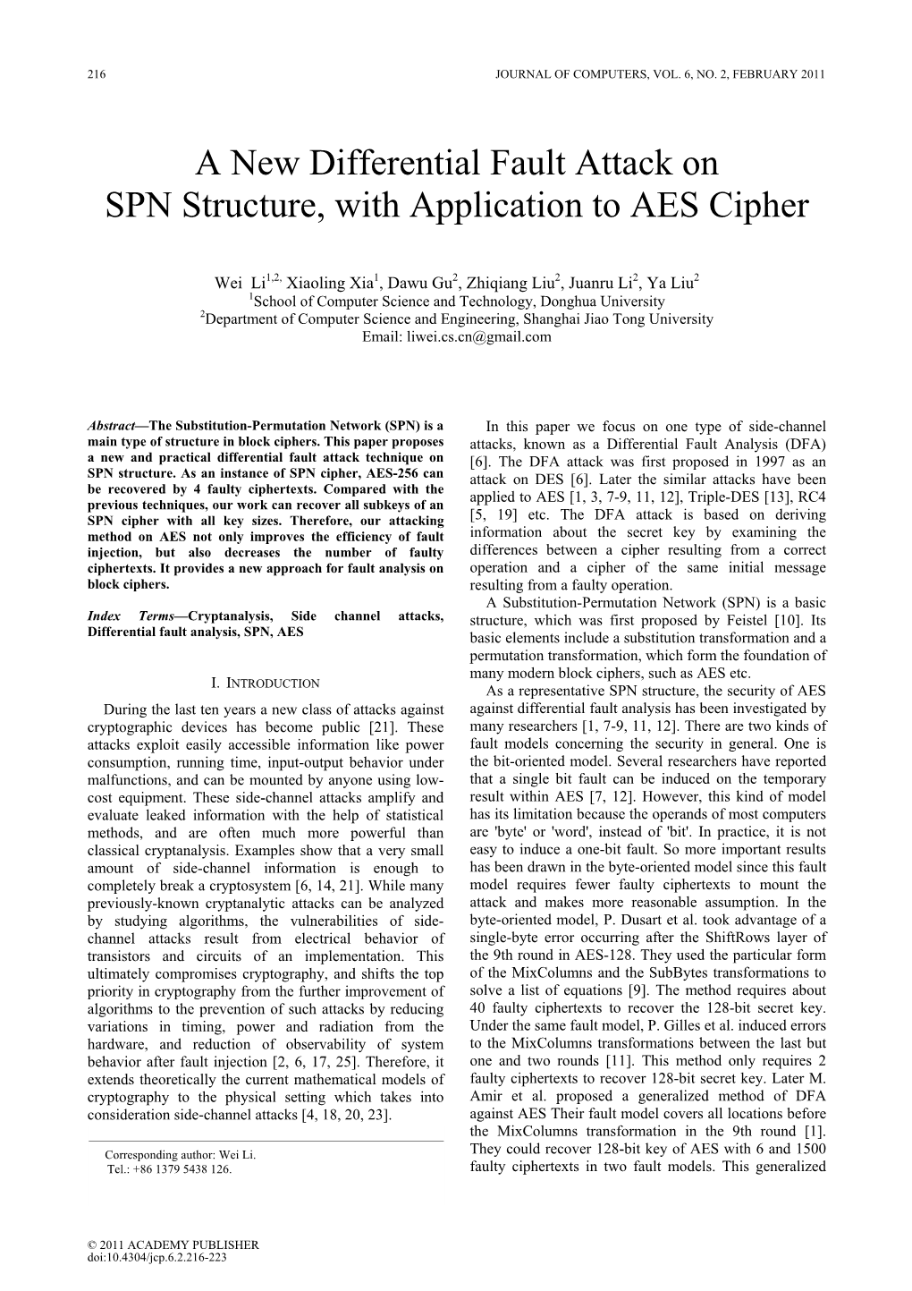 A New Differential Fault Attack on SPN Structure, with Application to AES Cipher