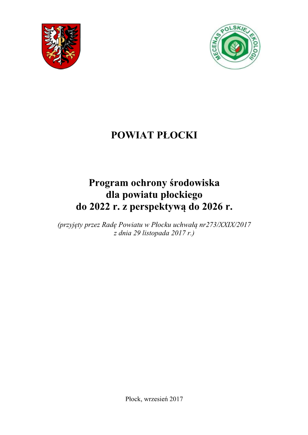 POWIAT PŁOCKI Program Ochrony Środowiska Dla Powiatu Płockiego