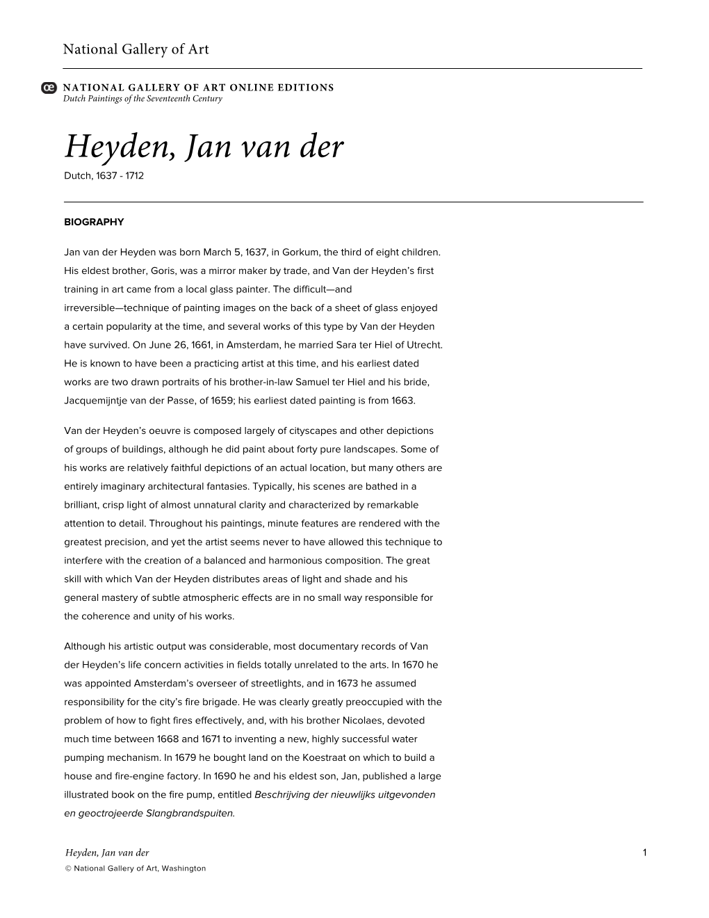 Heyden, Jan Van Der Dutch, 1637 - 1712
